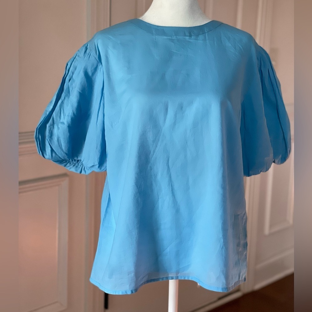 Olivia James The Label Annie Blue Puff Sleeve Blouse Size Small